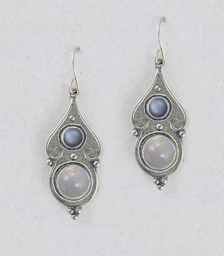 Sterling Silver Rainbow Moonstone And Grey Moonstone Gemstone Drop Dangle Earrings